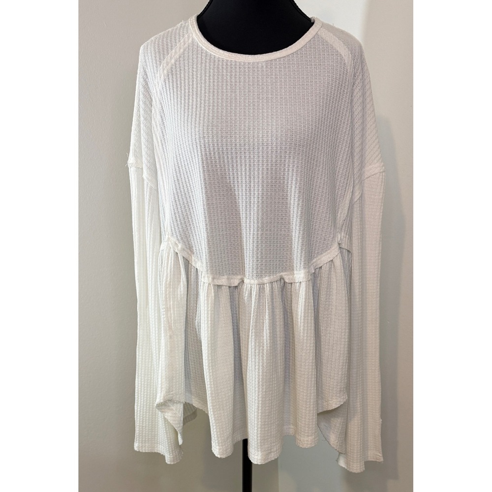 Lavender J White Waffle Knit Peplum Long Sleeve Top Womens‎ Size S